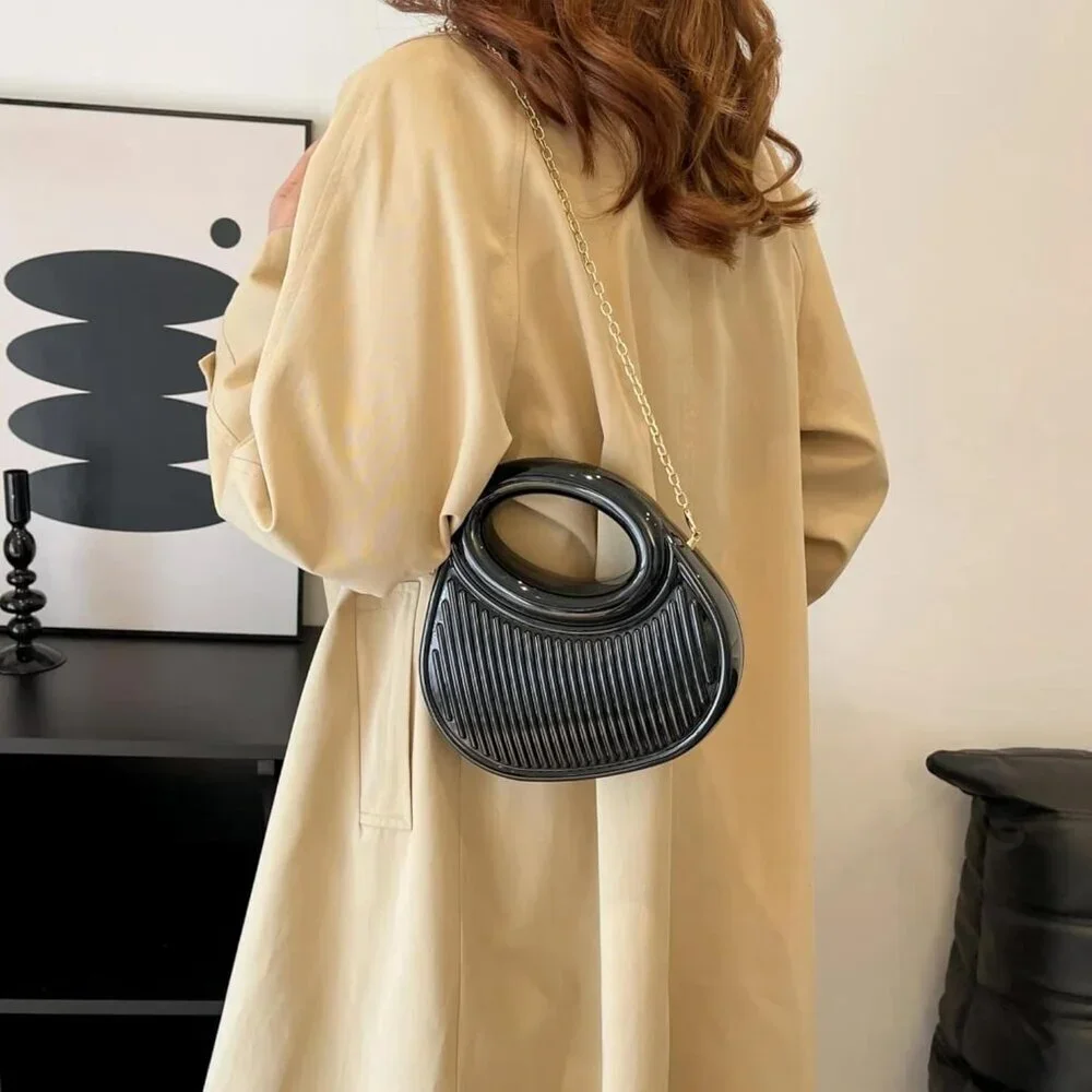 Women's Black Buckle Small Cute Trendy Evening Party Cocktail Crossbody Clutch